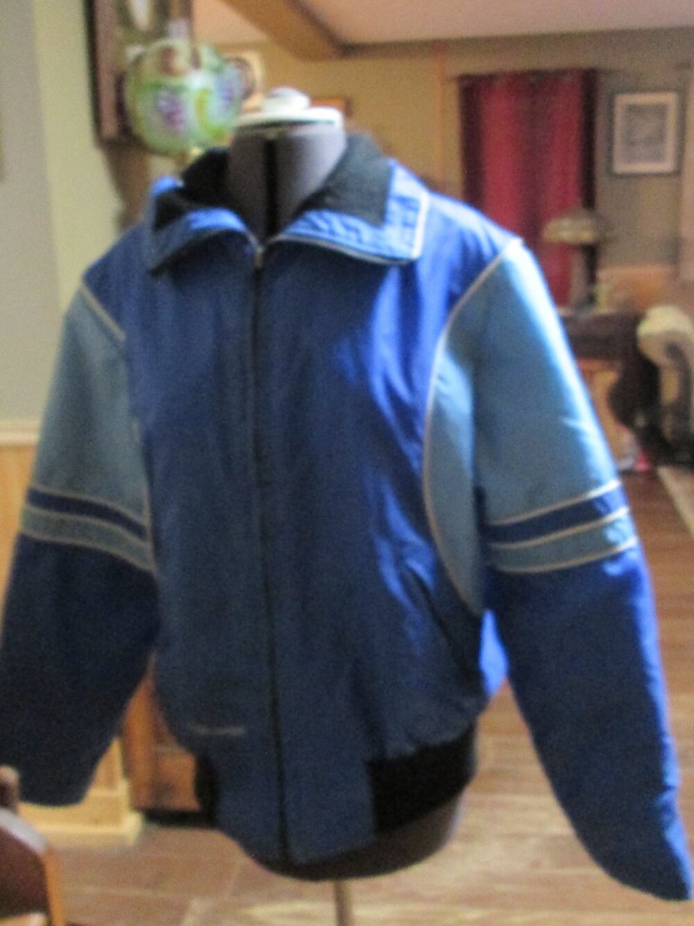 LADIES VTG POLARIS SNOWMOBILE JACKET COLORBLOCK BLUES LARGE UNION MD USA